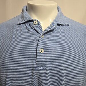 B Draddy Polo Shirt Mens Size XL Blue Striped Short Sleeve Pima Cotton Stretch